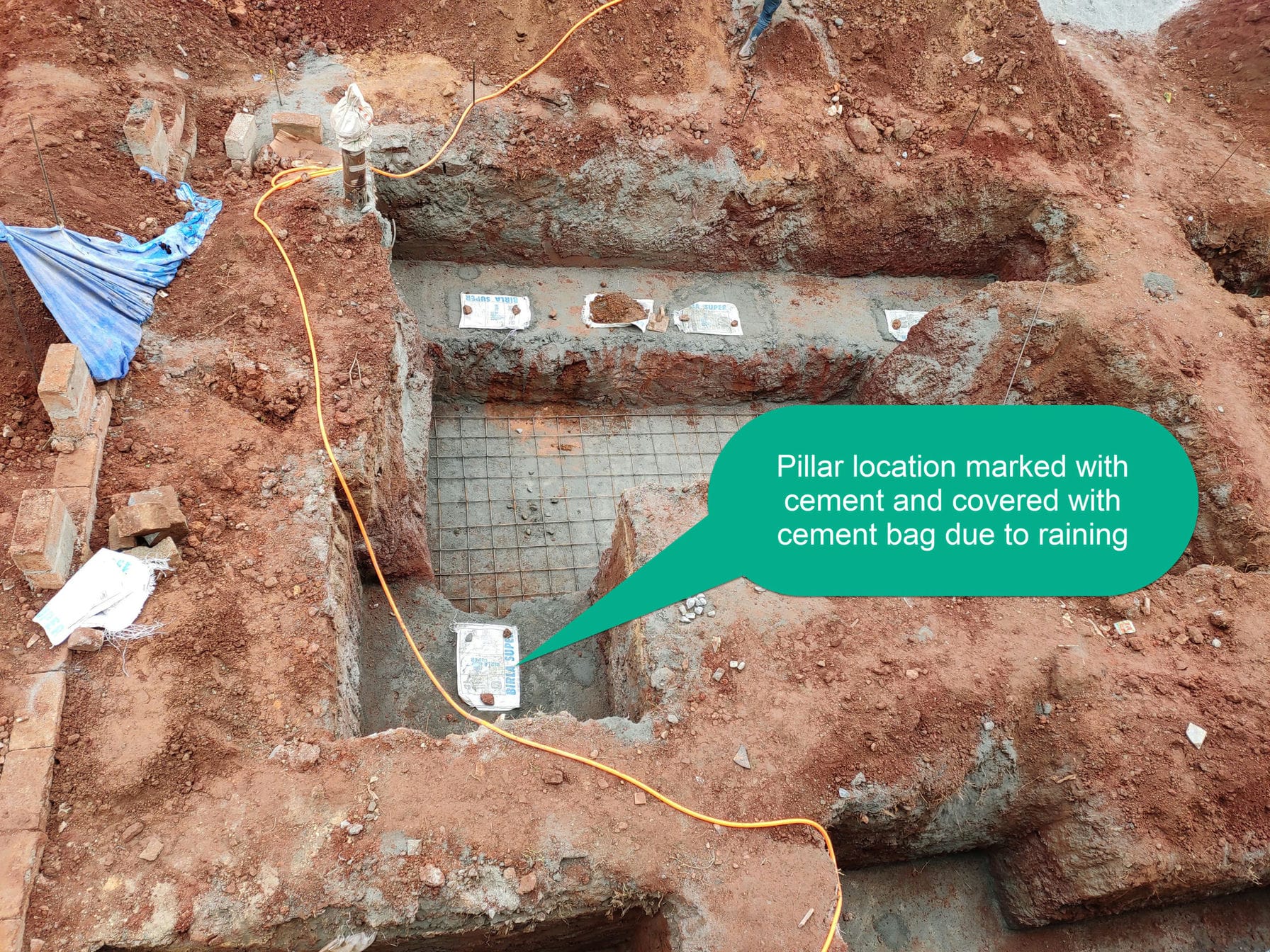 pillar location marked with cement