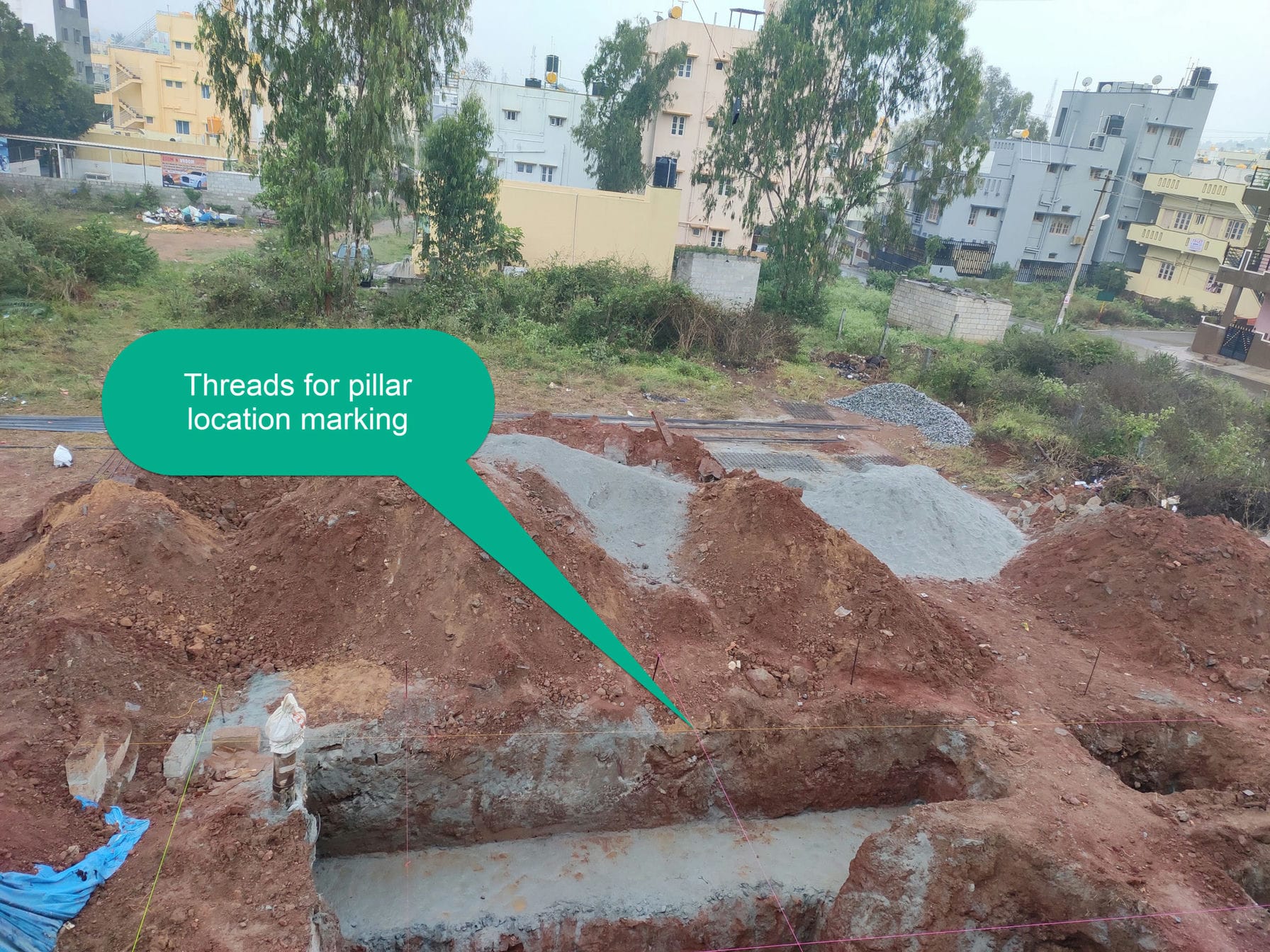 thread tied for pillar location marking