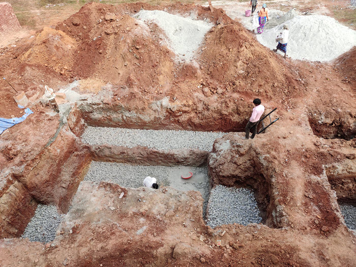 jelly, msand and cement for pcc bedding in sump and pillar area